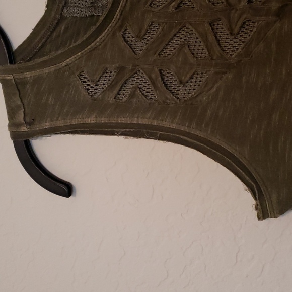 Max Jeans Cutwork over mesh Yoke on front/back tank top shirt olive green - Picture 4 of 9